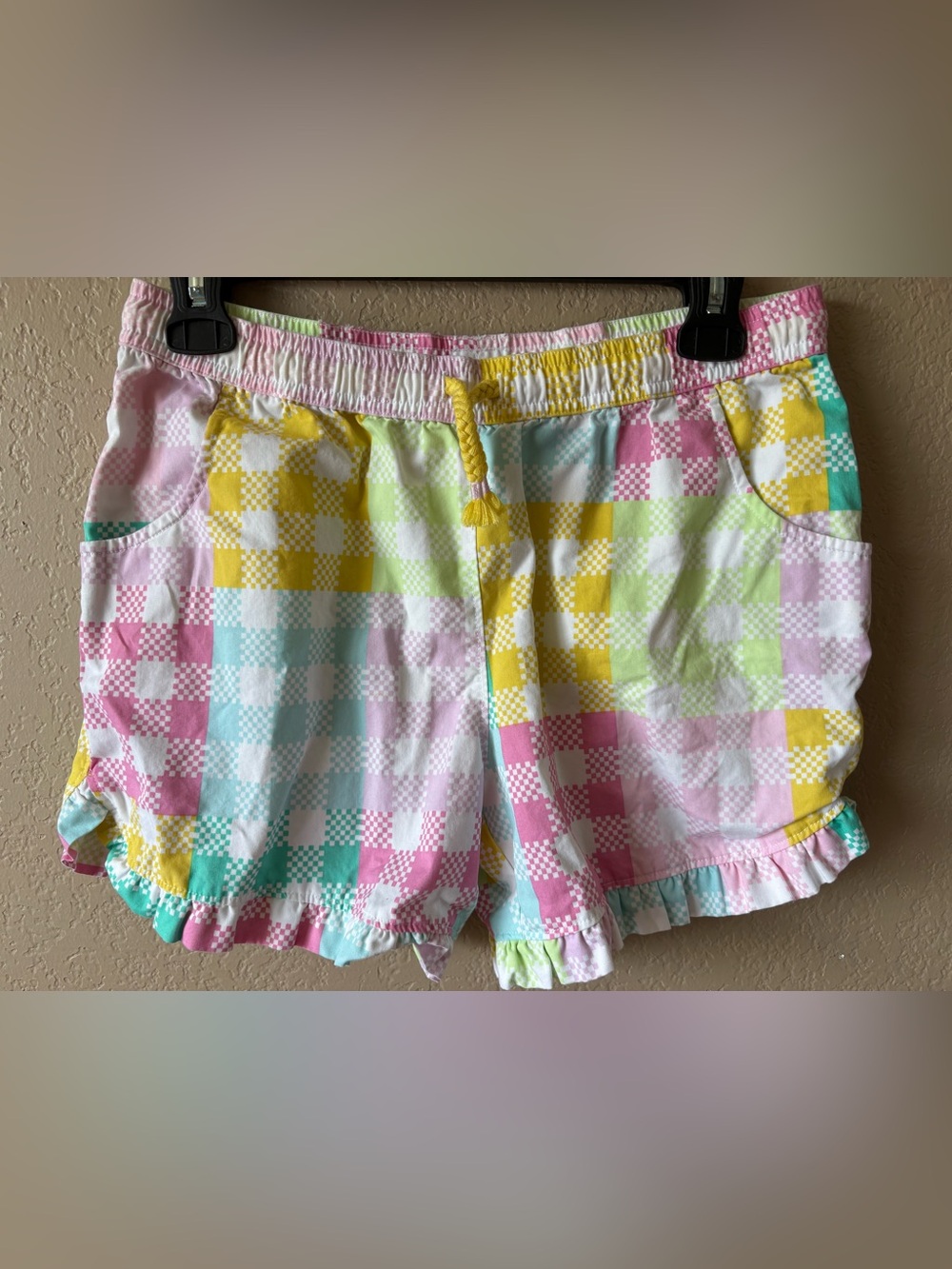Lands End Girls Shorts XL 14/16 Gingham Rainbow Ruffle Cotton Colorful Preppy